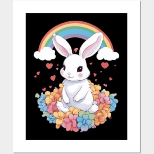 Rainbow Bunny Love Posters and Art